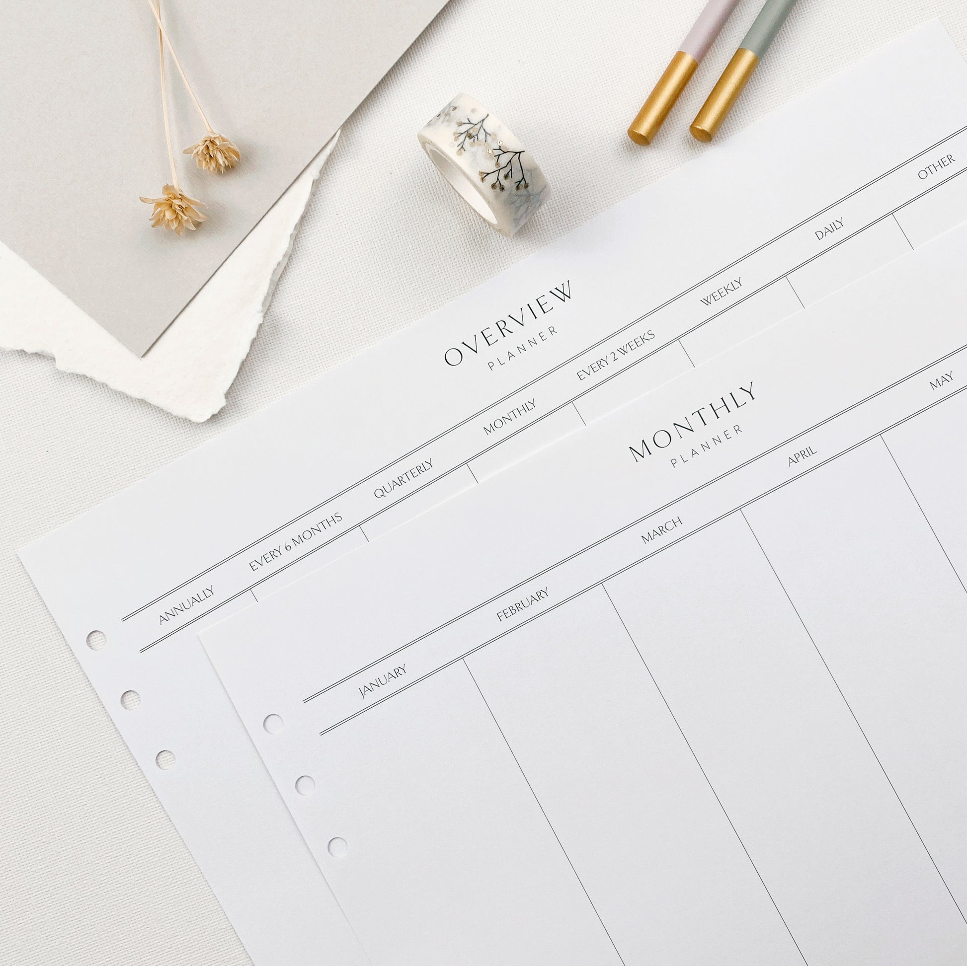 2 printed A4 pages with a landscape planner layout and column design