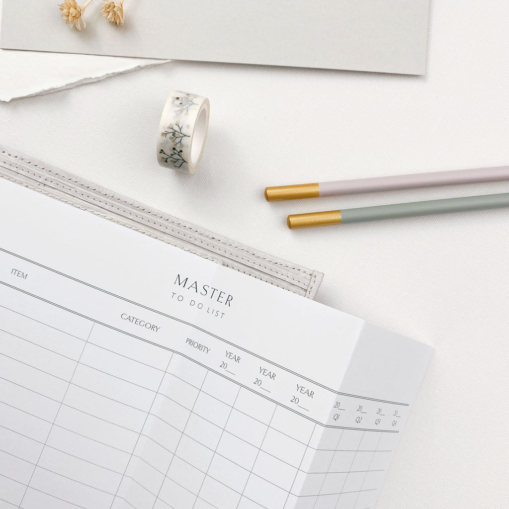 A4 master to do list planner page in landscape format, displayed in an open planner on a white surface