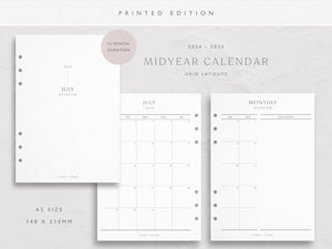 A5 2024-2025 Academic Year Monthly Calendar Grid Planner Inserts