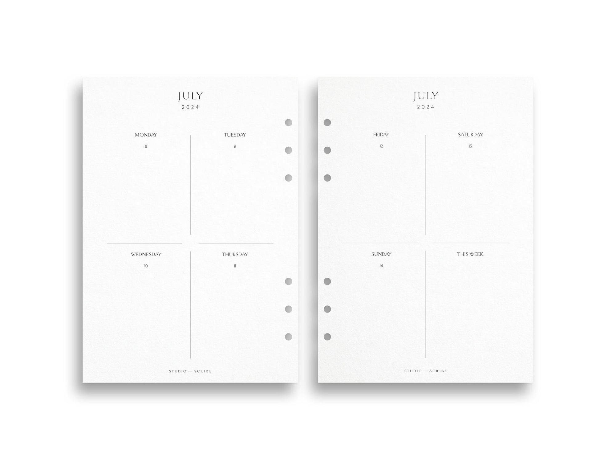 A5 2024-2025 Academic Year Weekly Planner Inserts | Compact | 4 Block Layout