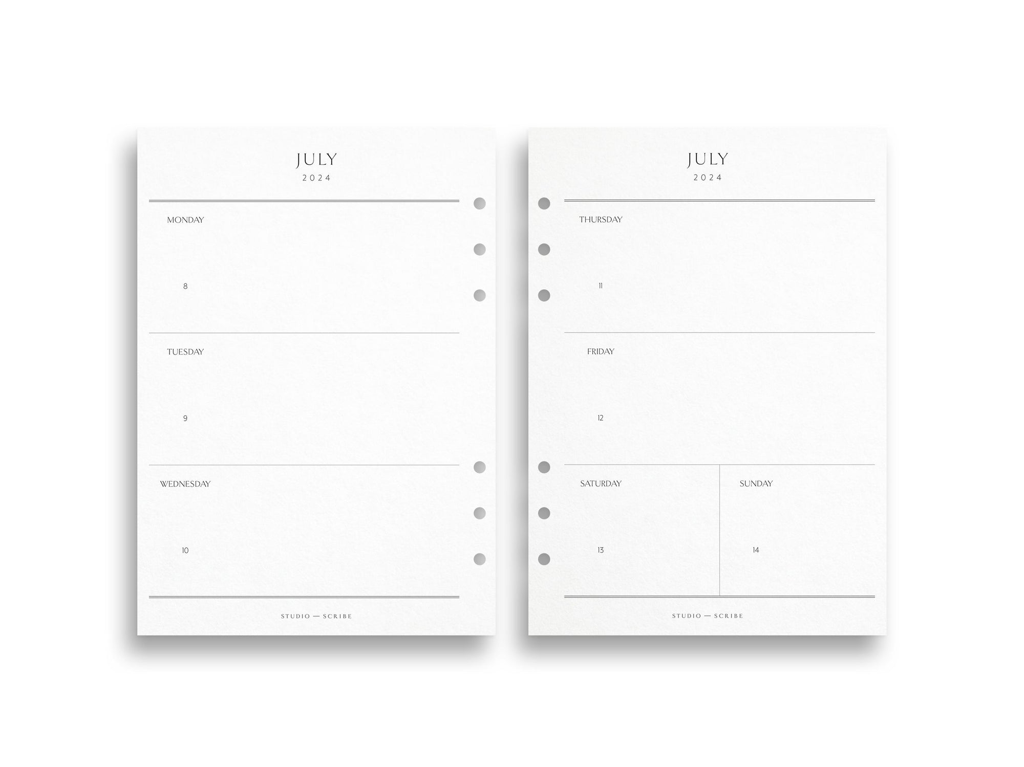 A5 2024-2025 Academic Year Weekly Planner Inserts | Compact | Classic Layout