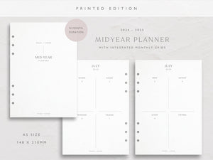 A5 2024-2025 Academic Year Weekly Planner Inserts | Integrated Calendar Grids | 4 Block Layout
