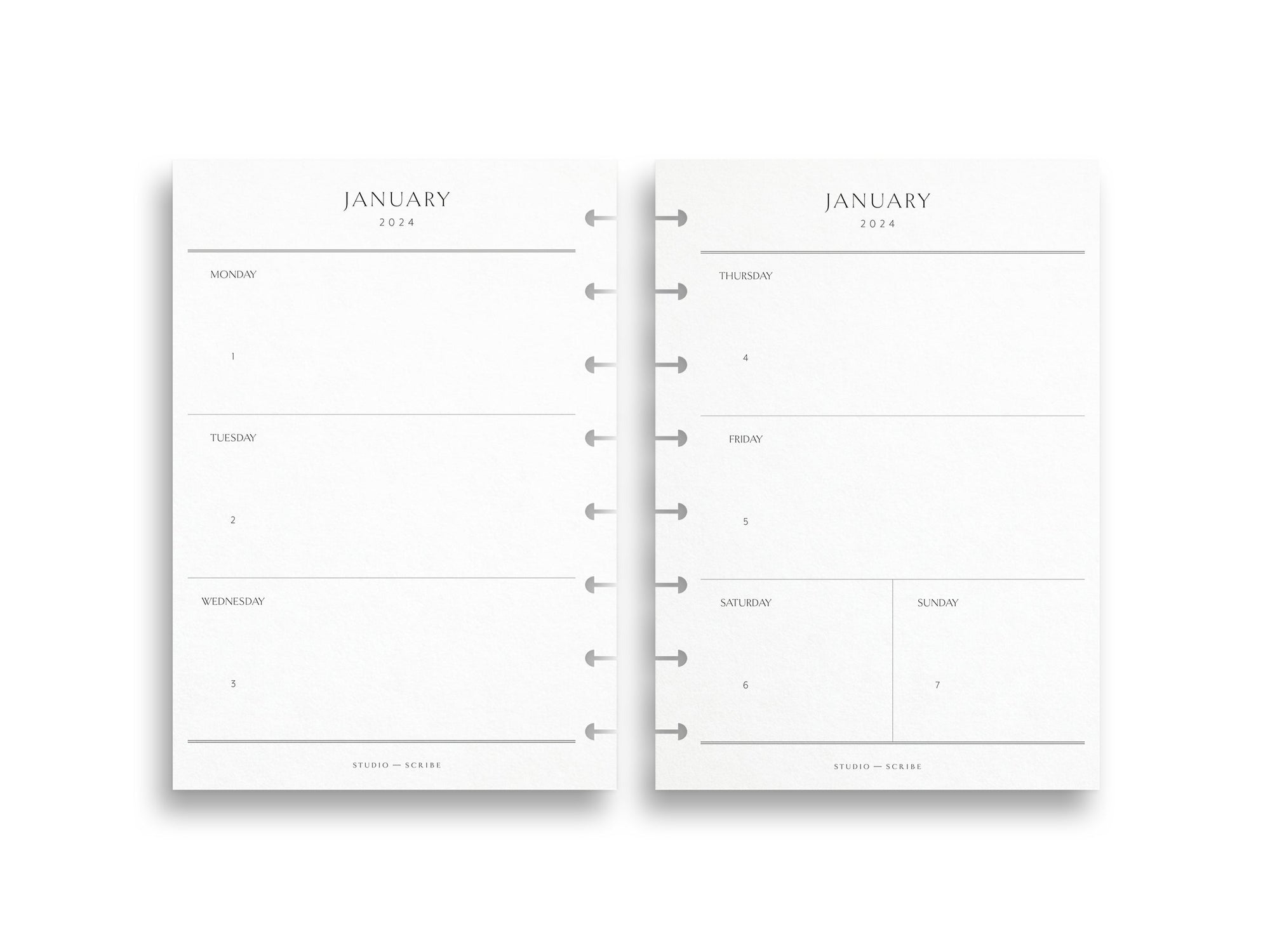 A5 2024 Weekly Planner Inserts | Integrated Calendar Grids | Classic Layout