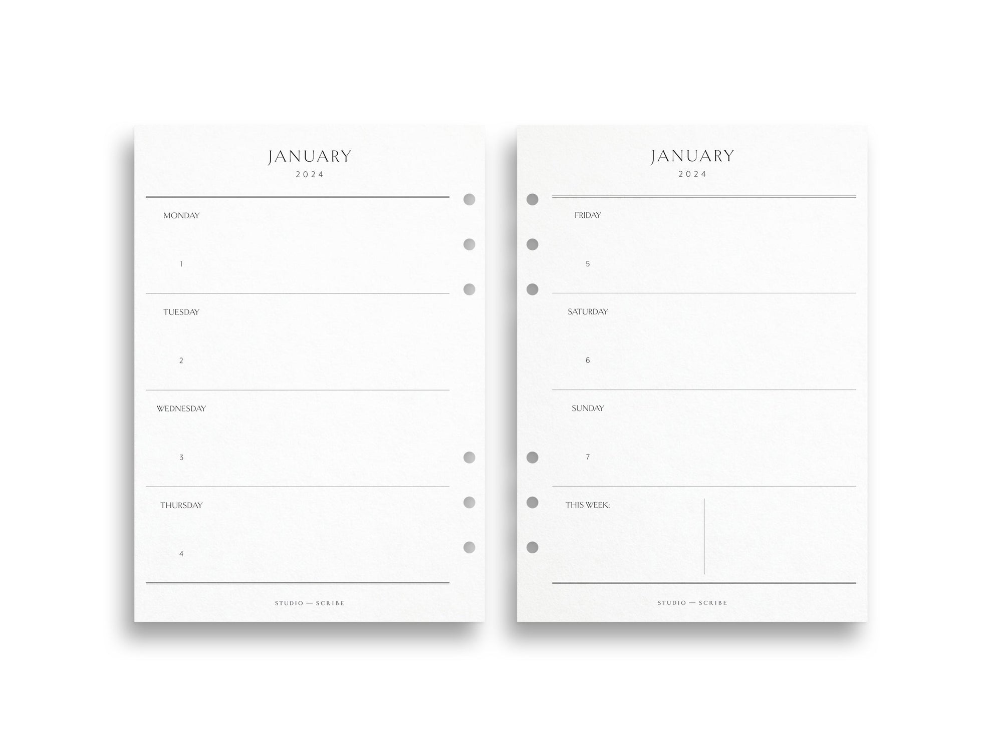 A5 2024 Weekly Planner Inserts | Separate Calendar Grids | Classic Overview Layout