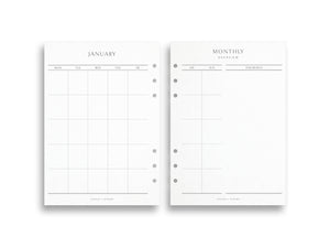 A5 Undated Monthly Calendar Grid Planner Inserts