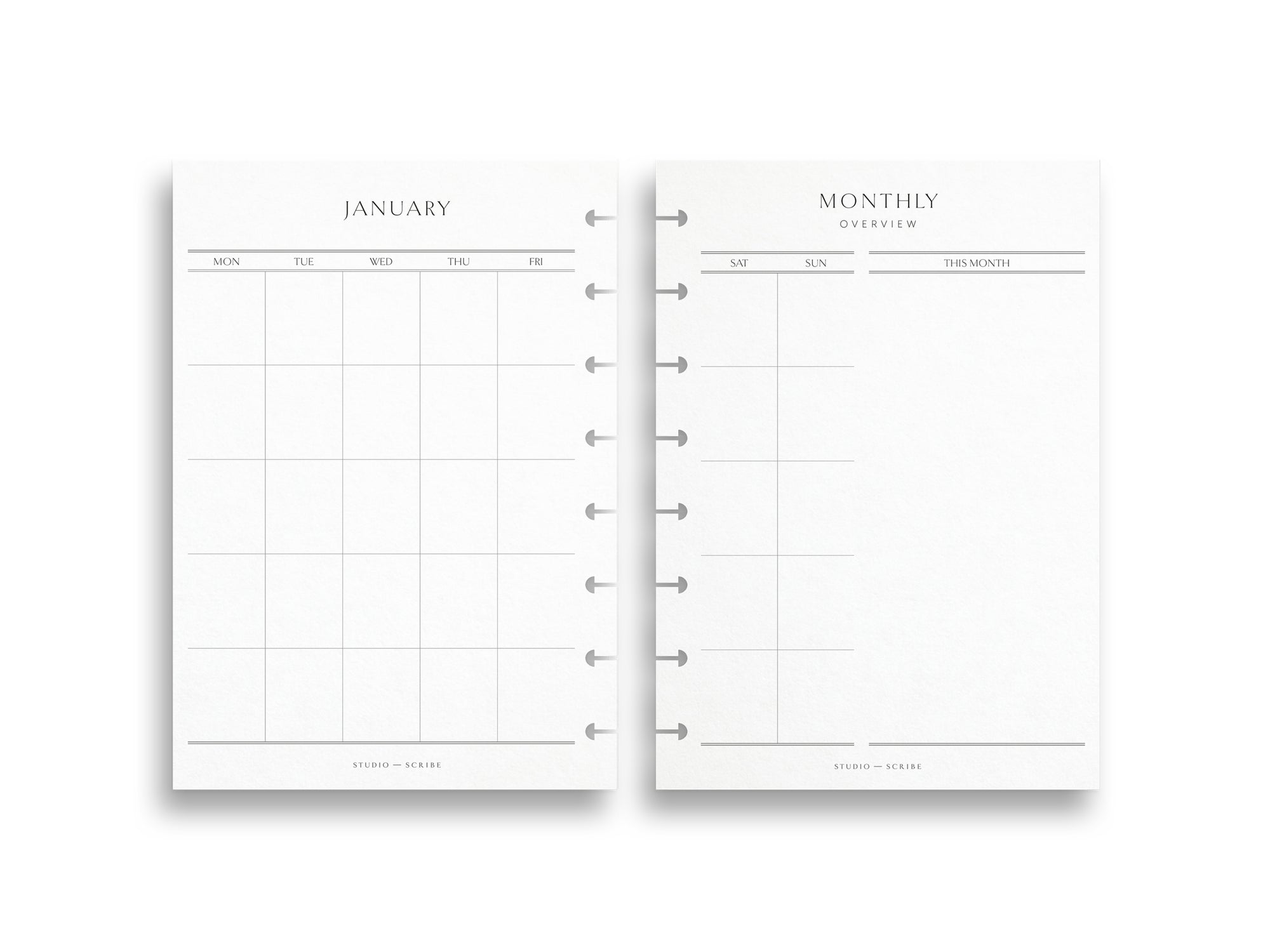 A5 Undated Monthly Calendar Grid Planner Inserts