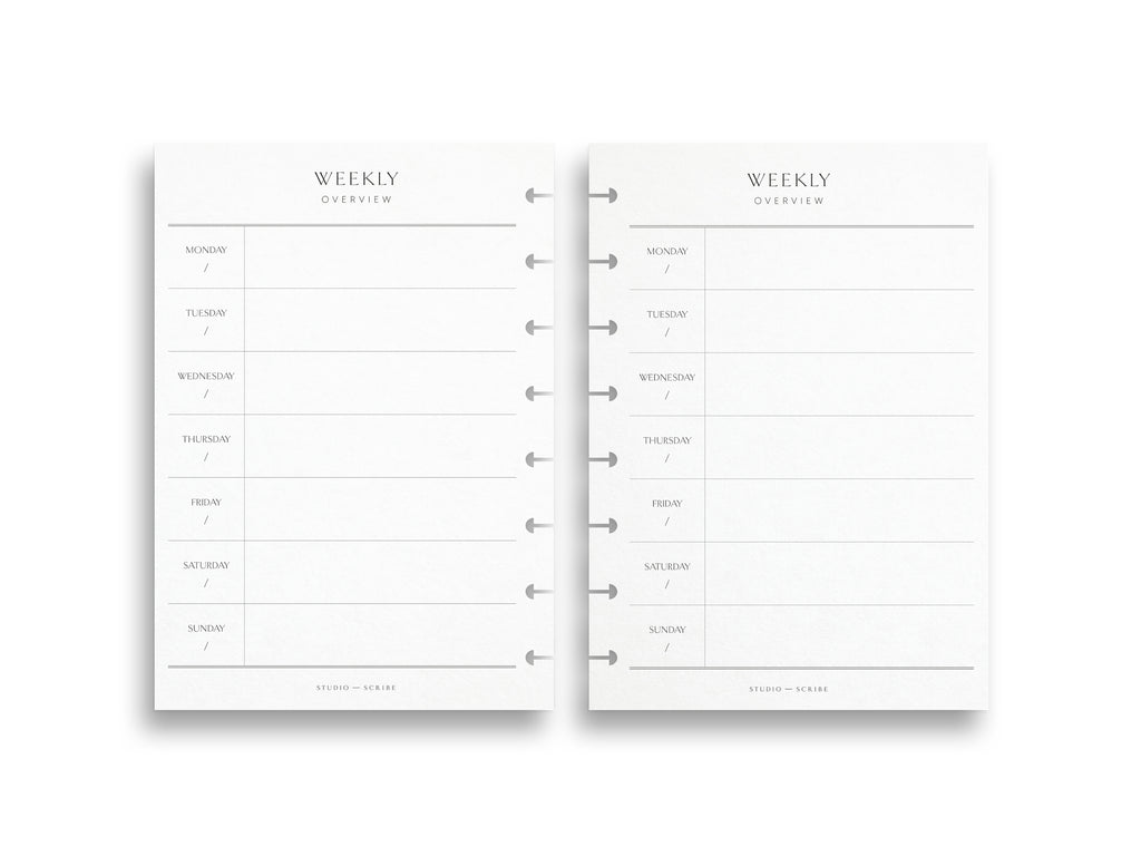 A5 Undated Weekly Planner Inserts | Lite | Schedule Layout