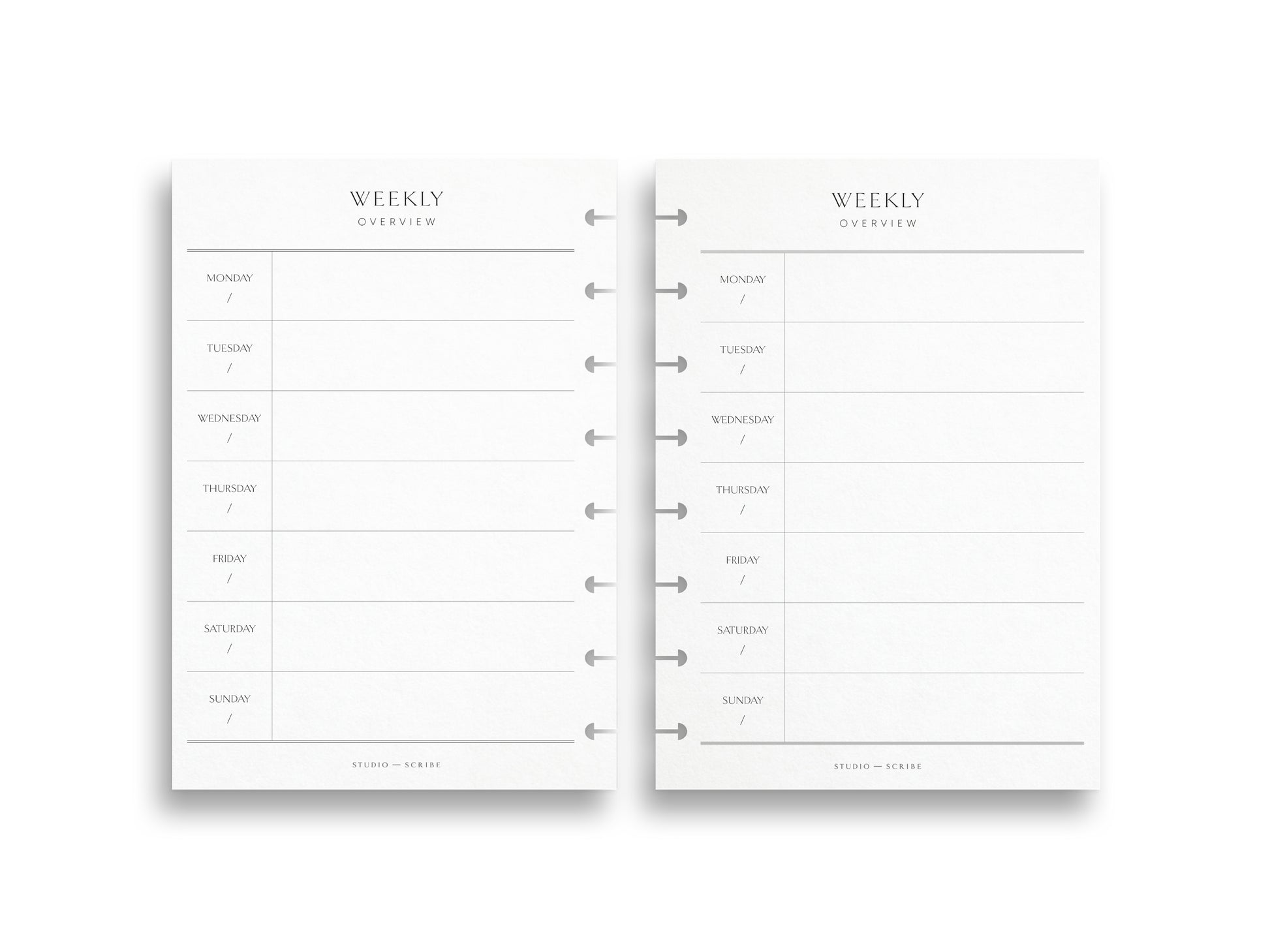 A5 Undated Weekly Planner Inserts | Lite | Schedule Layout