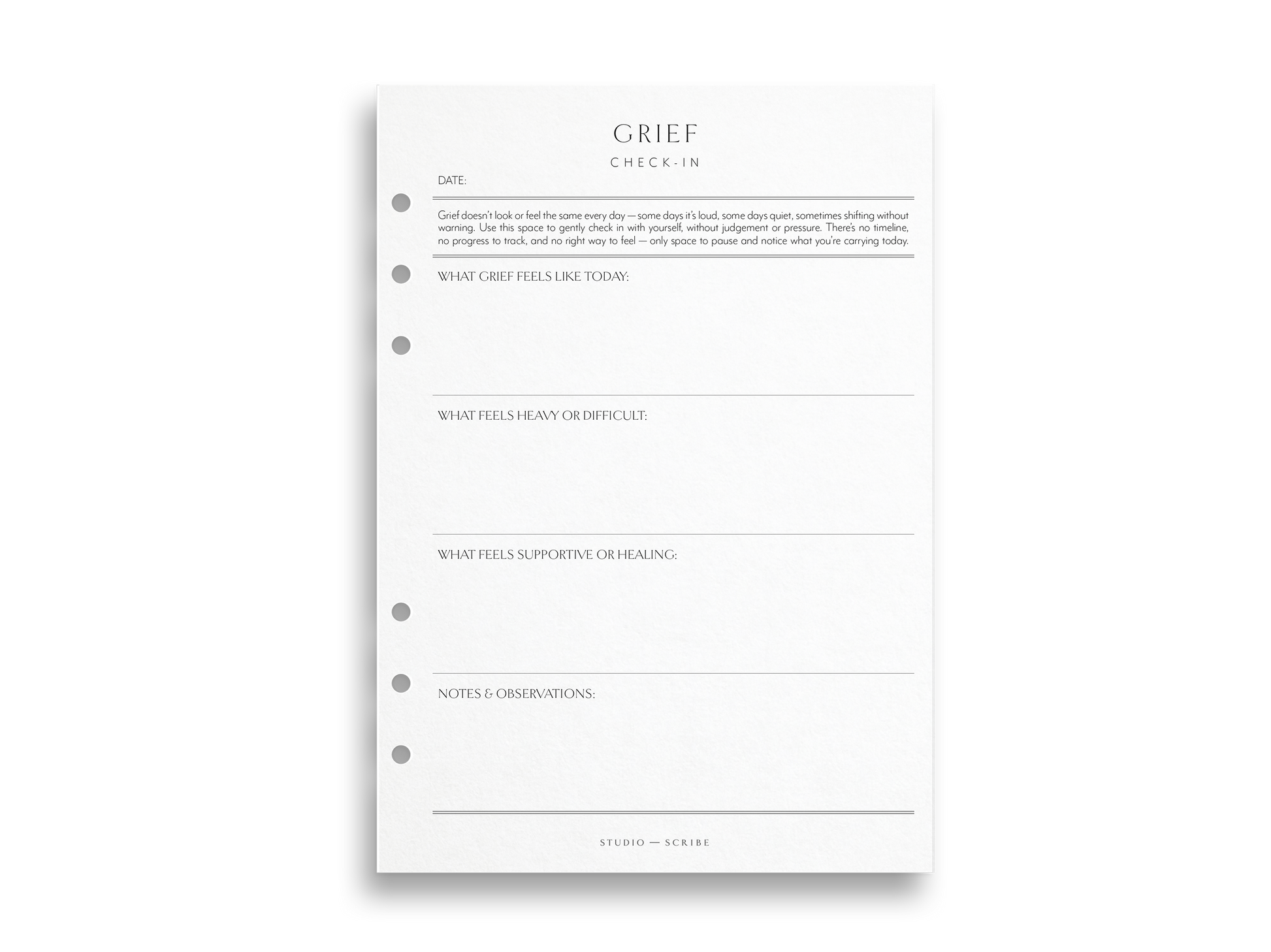 Grief check-in planner insert