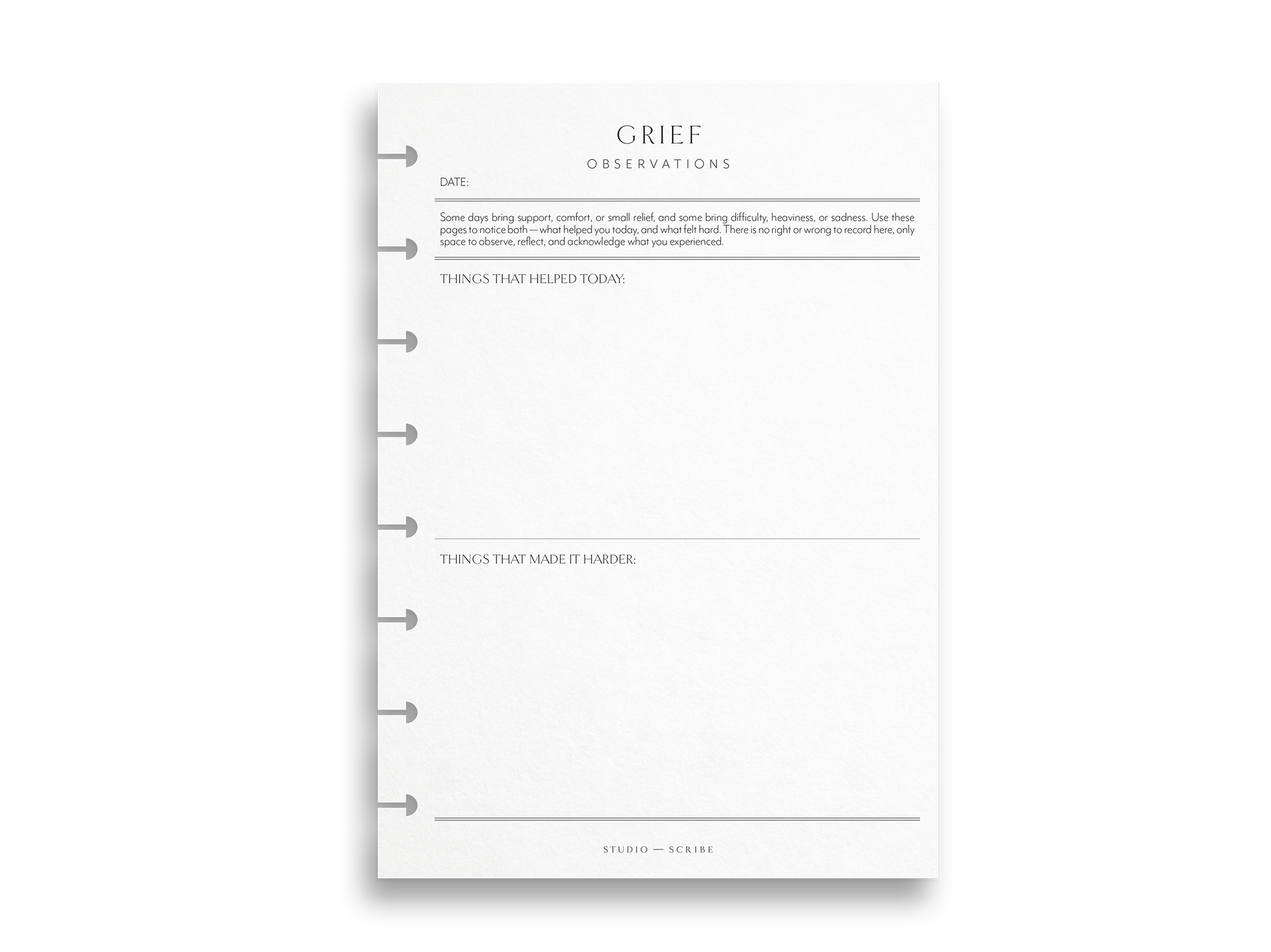Grief observations planner refill page