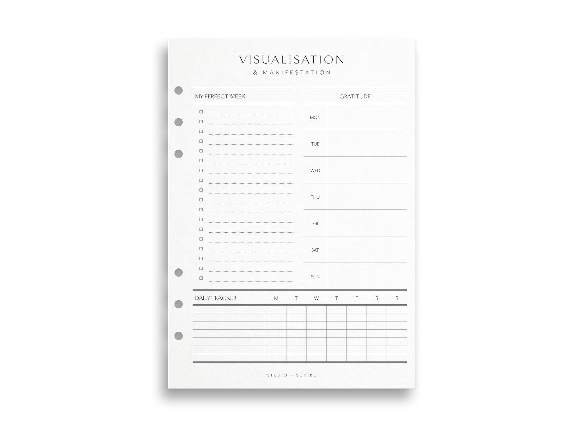 Visualisation and manifestation planner page on a white background