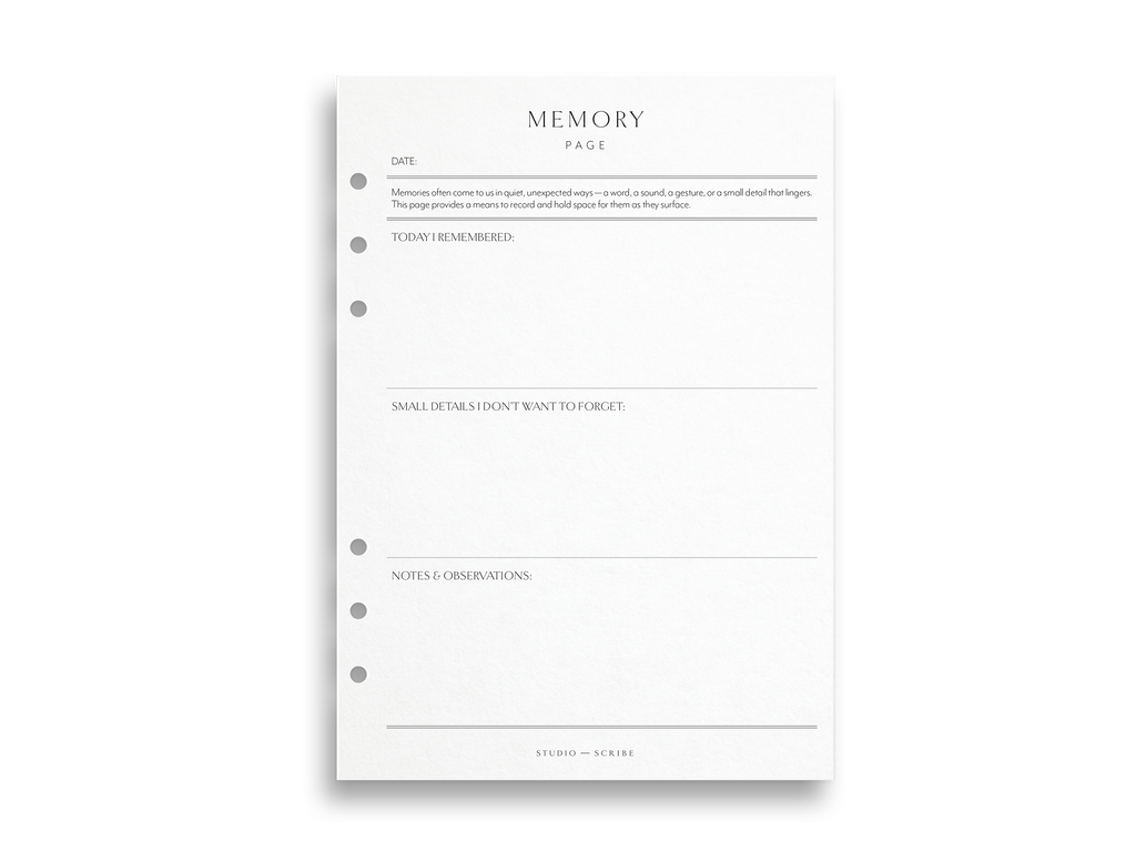 Memory planner page on a white background