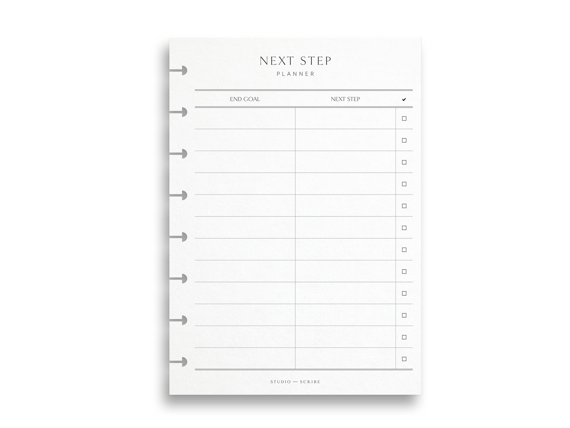 Next Step Planner page on a white surface 