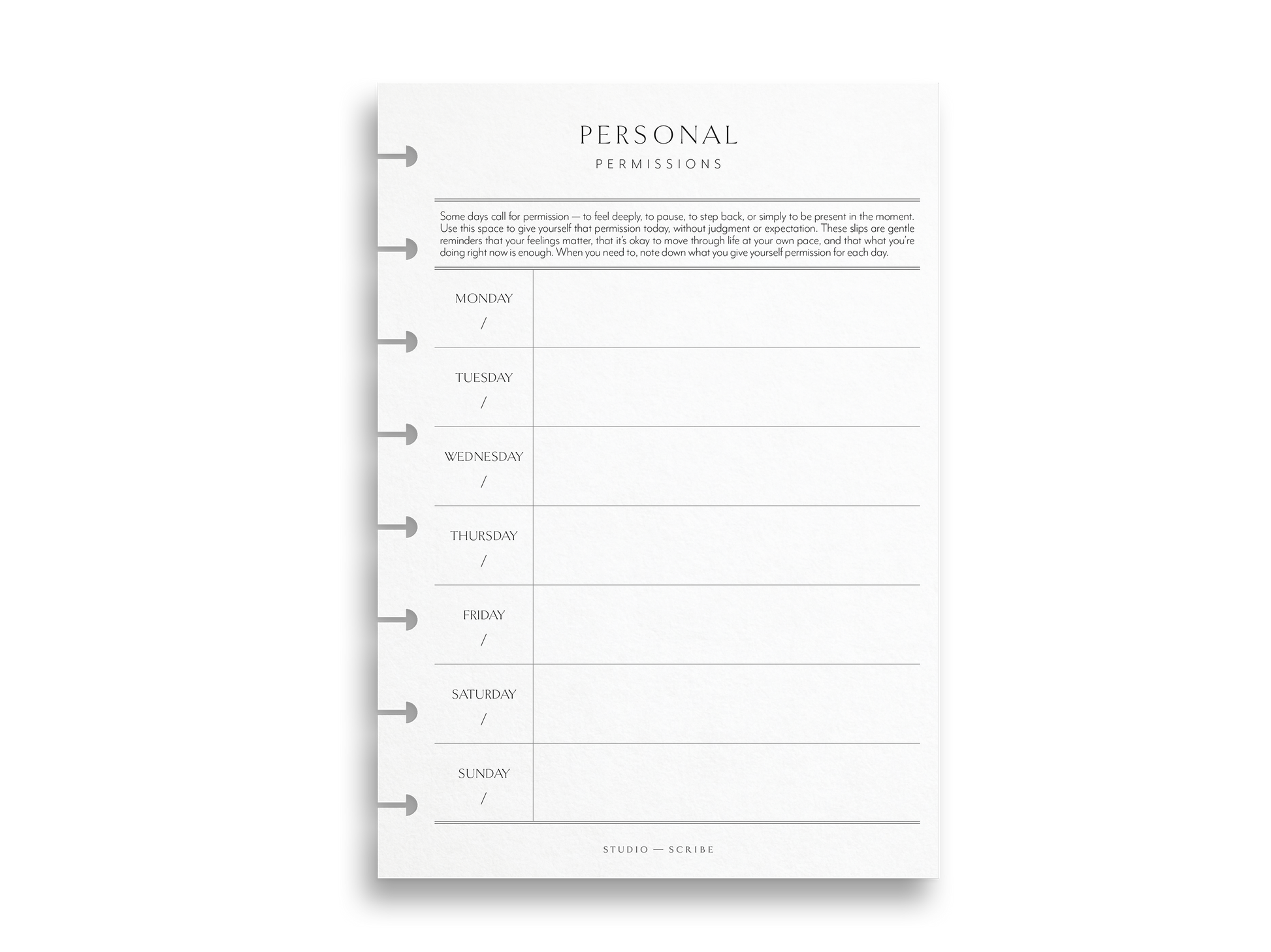 Personal permission slip planner refill pages with a week to view layout
