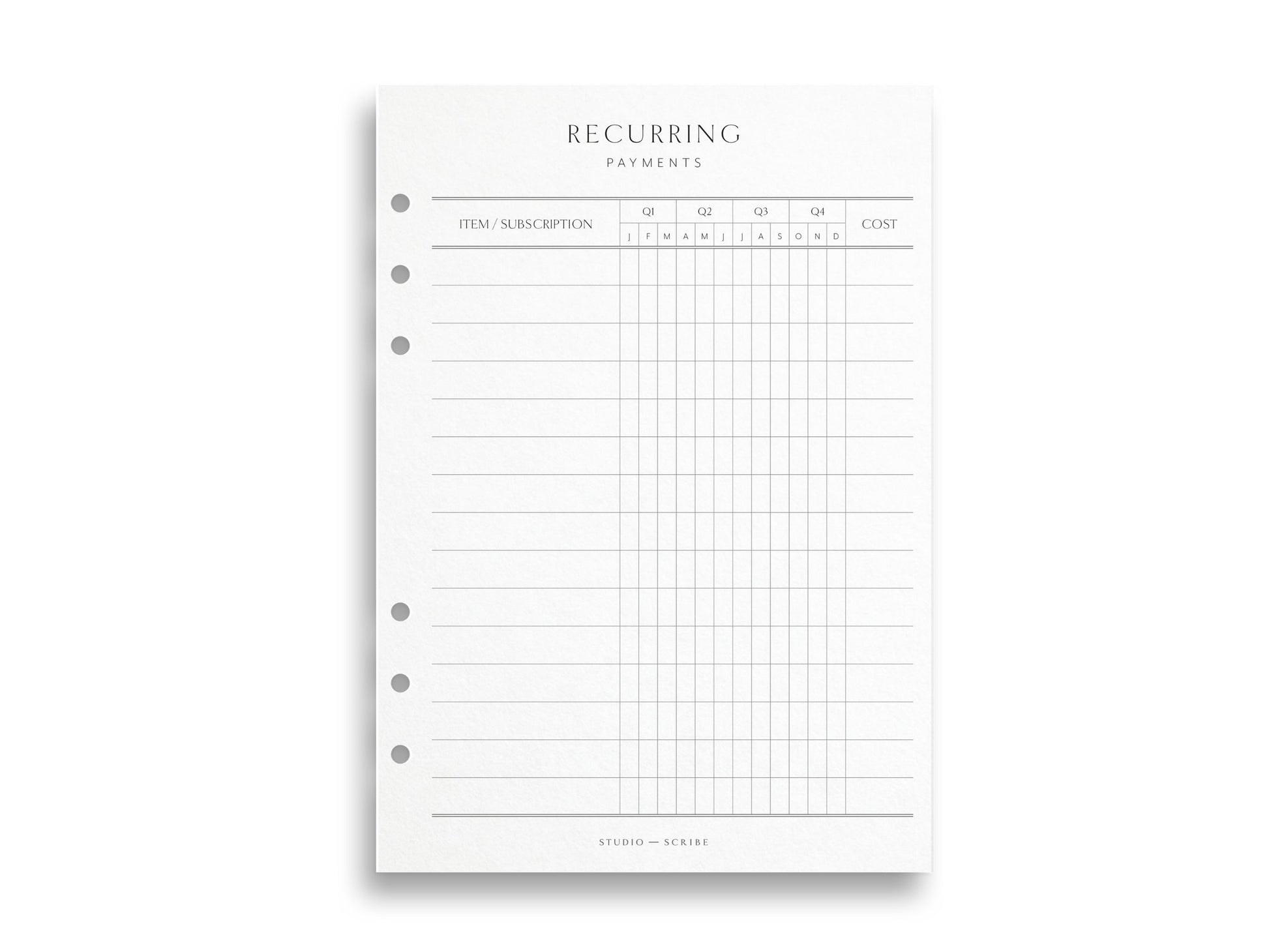 Recurring payments planner page on a white background