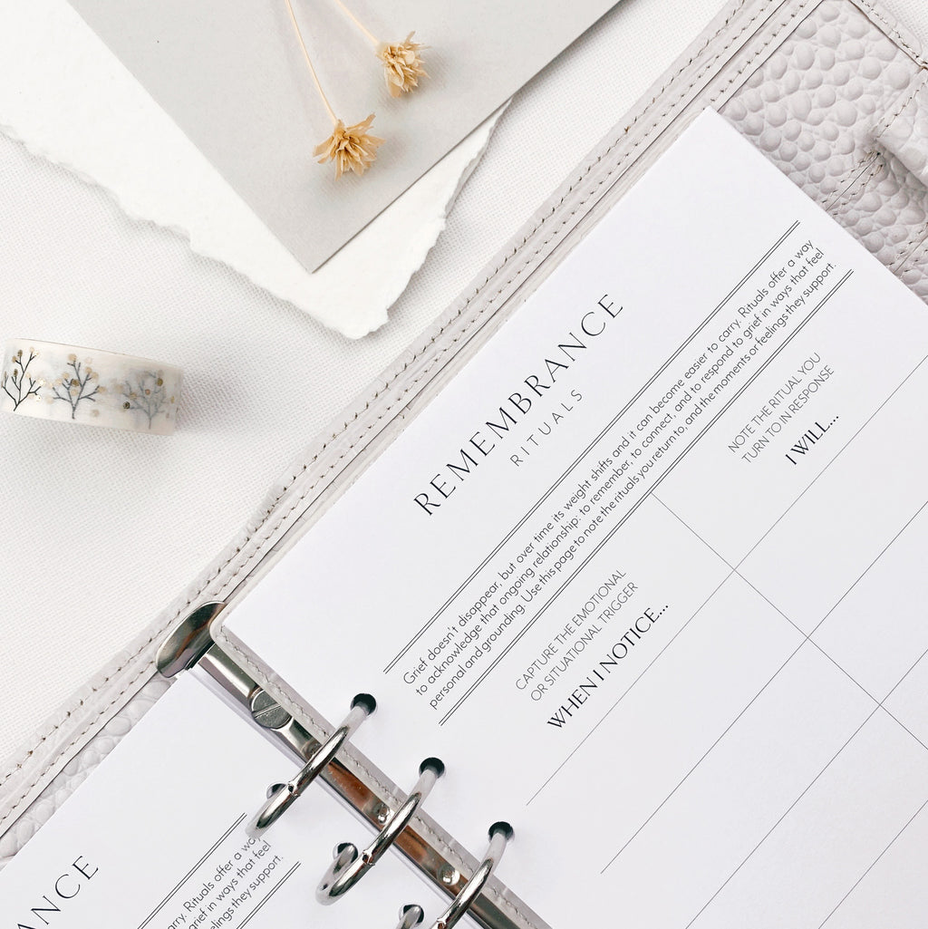 Planner opened to a Remembrance Rituals page