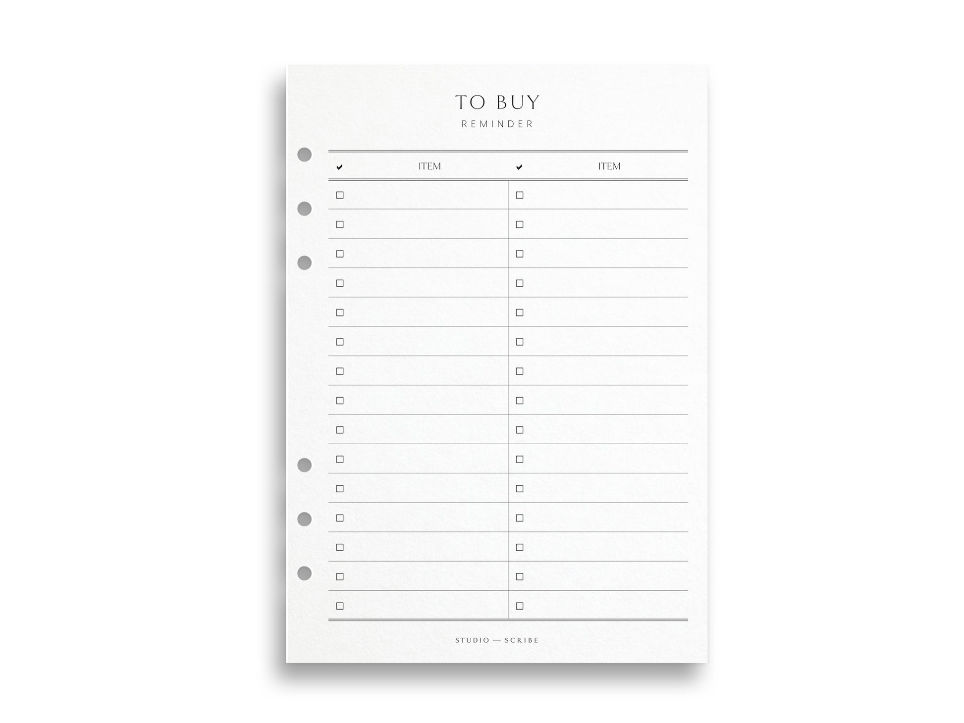 A5 size planner page with 'To Buy' design in a list style
