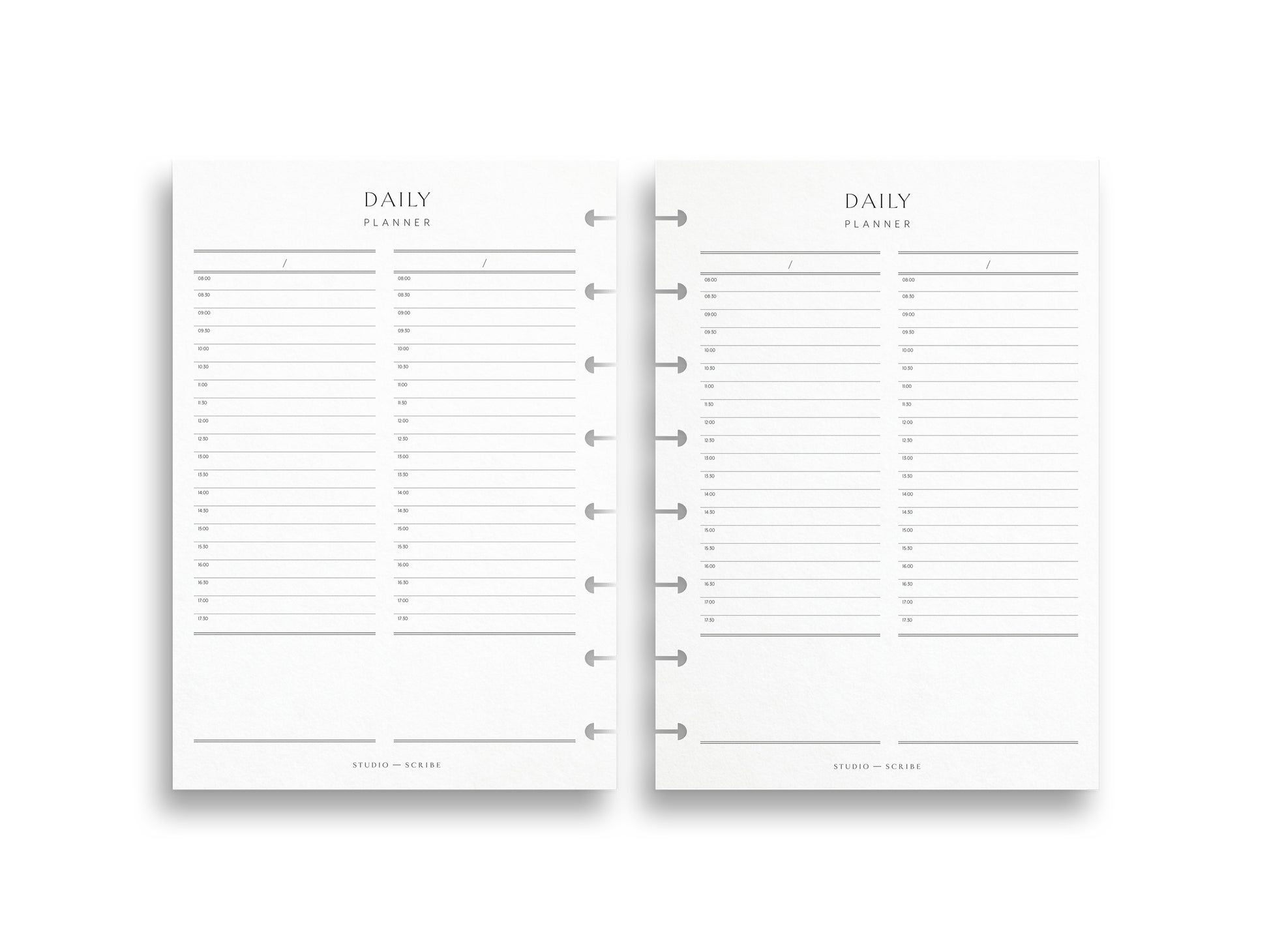 2 pages of an undated daily planner on a white background