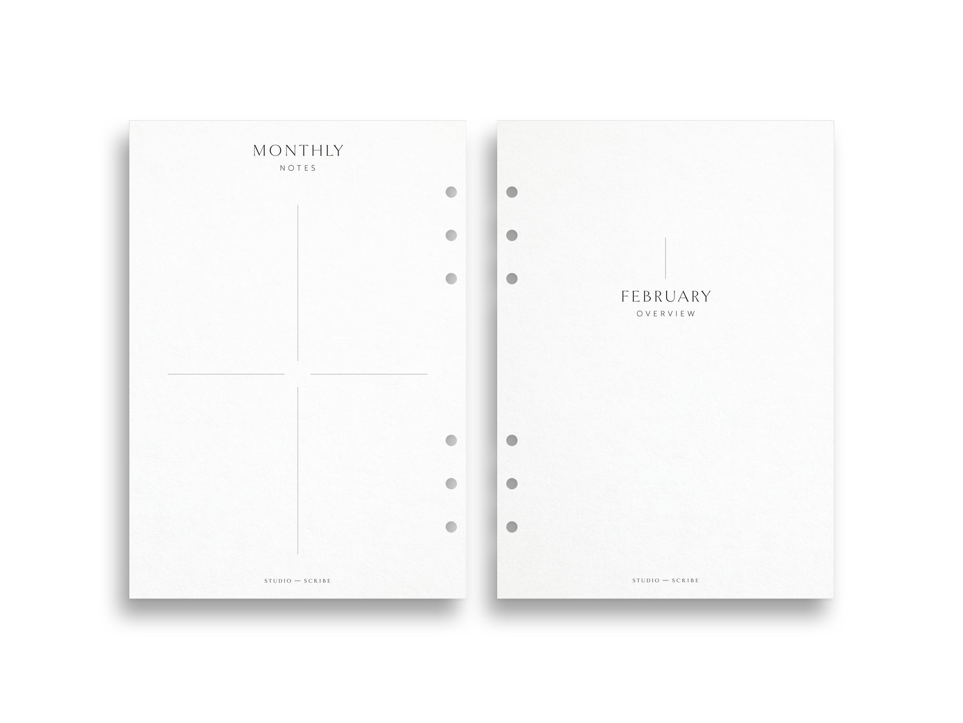 2 pages from an undated monthly calendar grid planner refill set, against a white background