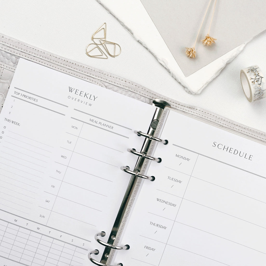 Weekly planner with a white background
