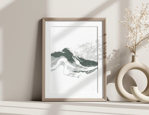 Green and White Contemporary Abstract Art Print | Unframed