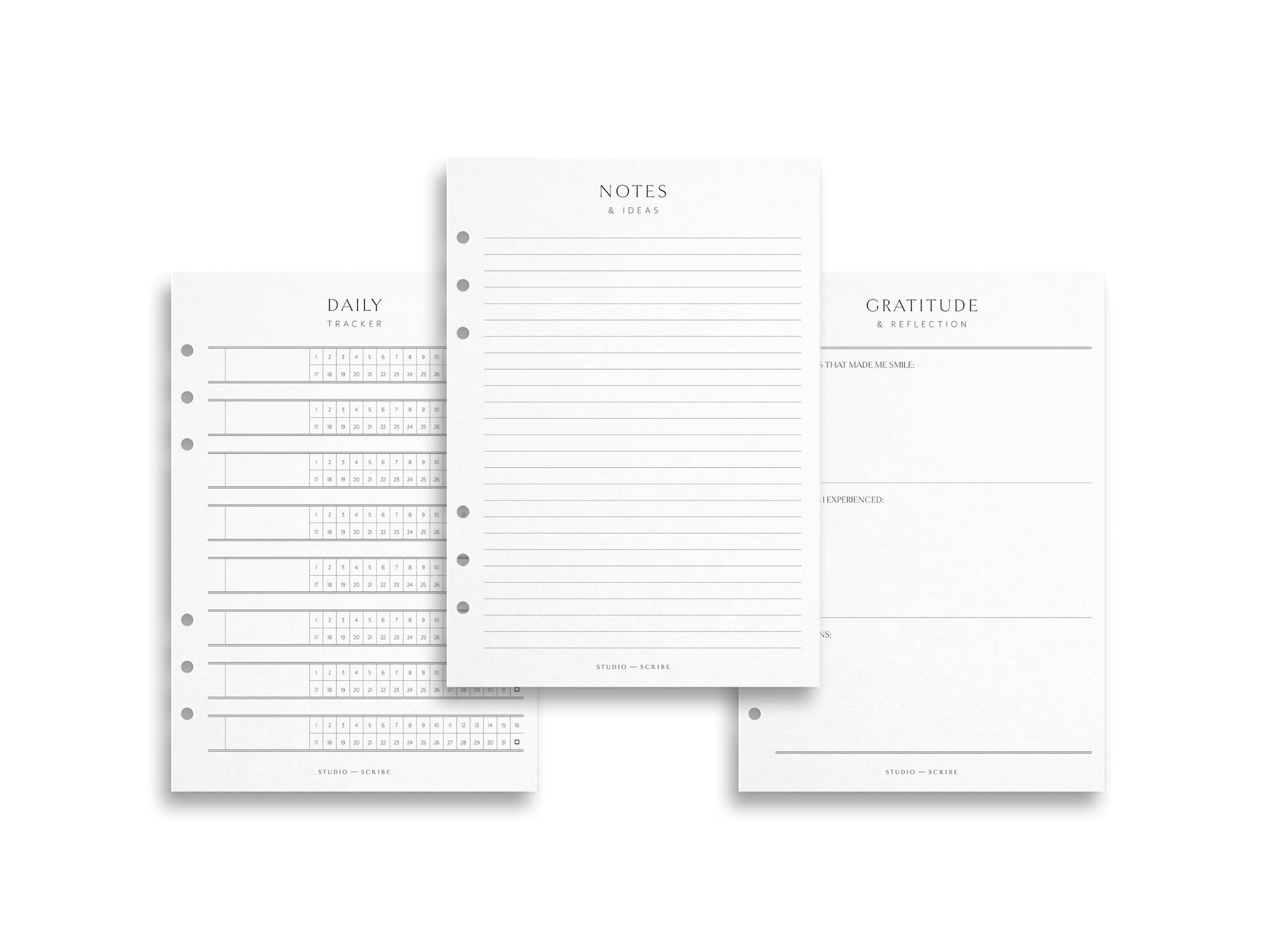 Planner Inserts Bundle: Daily Habit Tracker, Gratitude Pages & Notes