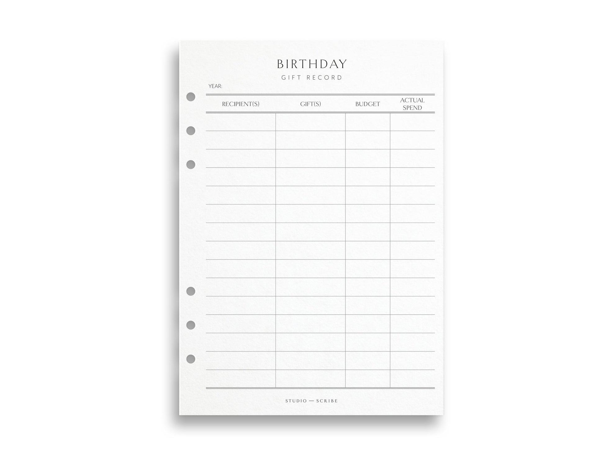 Printed Birthday Gift Record | Planner Pages | A5