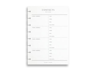 Printed Contacts Pages | Planner Pages | A5