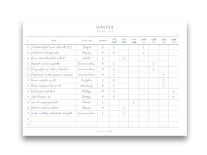 Printed Master To Do List Pages | Landscape Planner Pages | A4