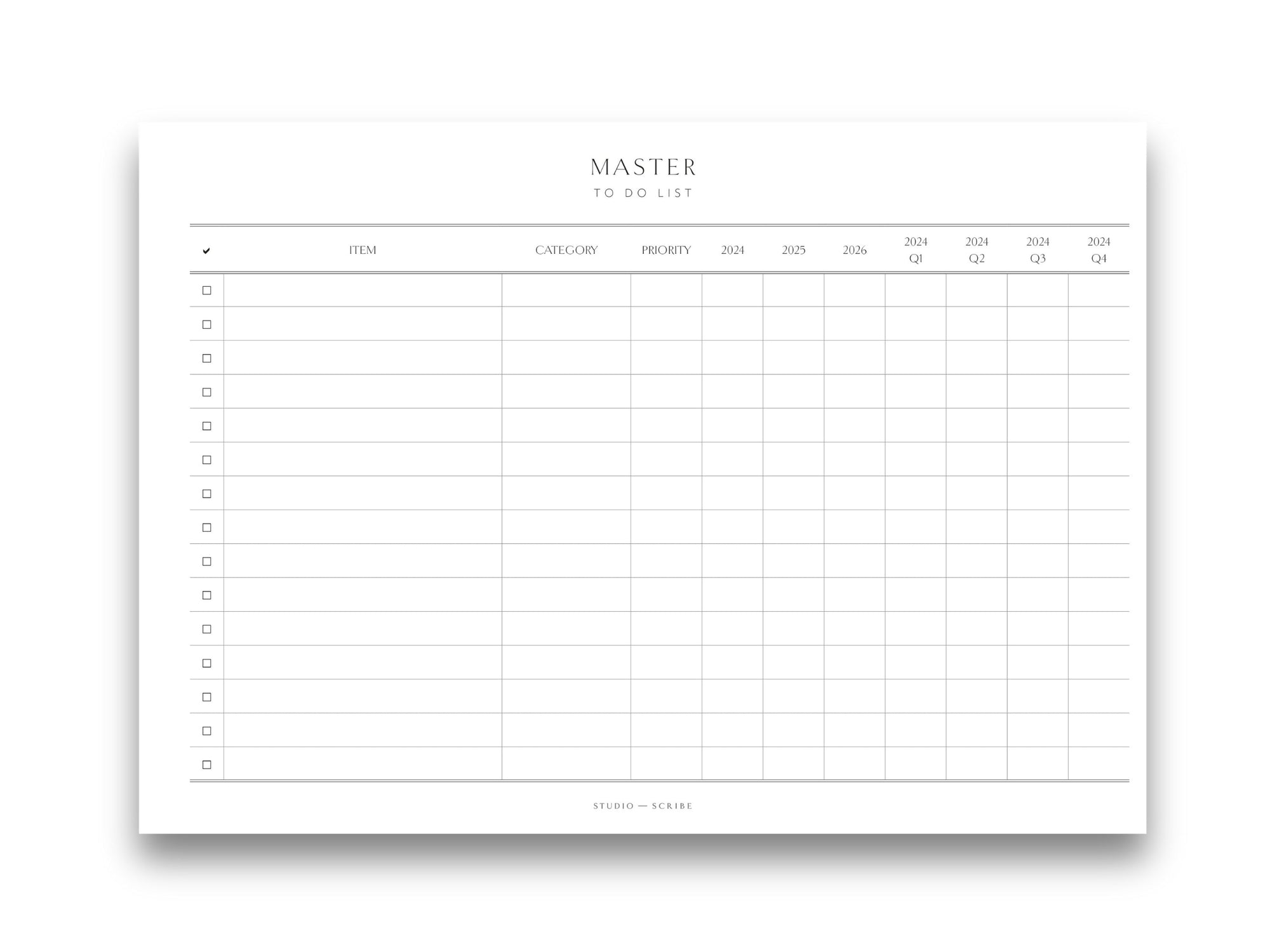 Printed Master To Do List Pages | Landscape Planner Pages | A4