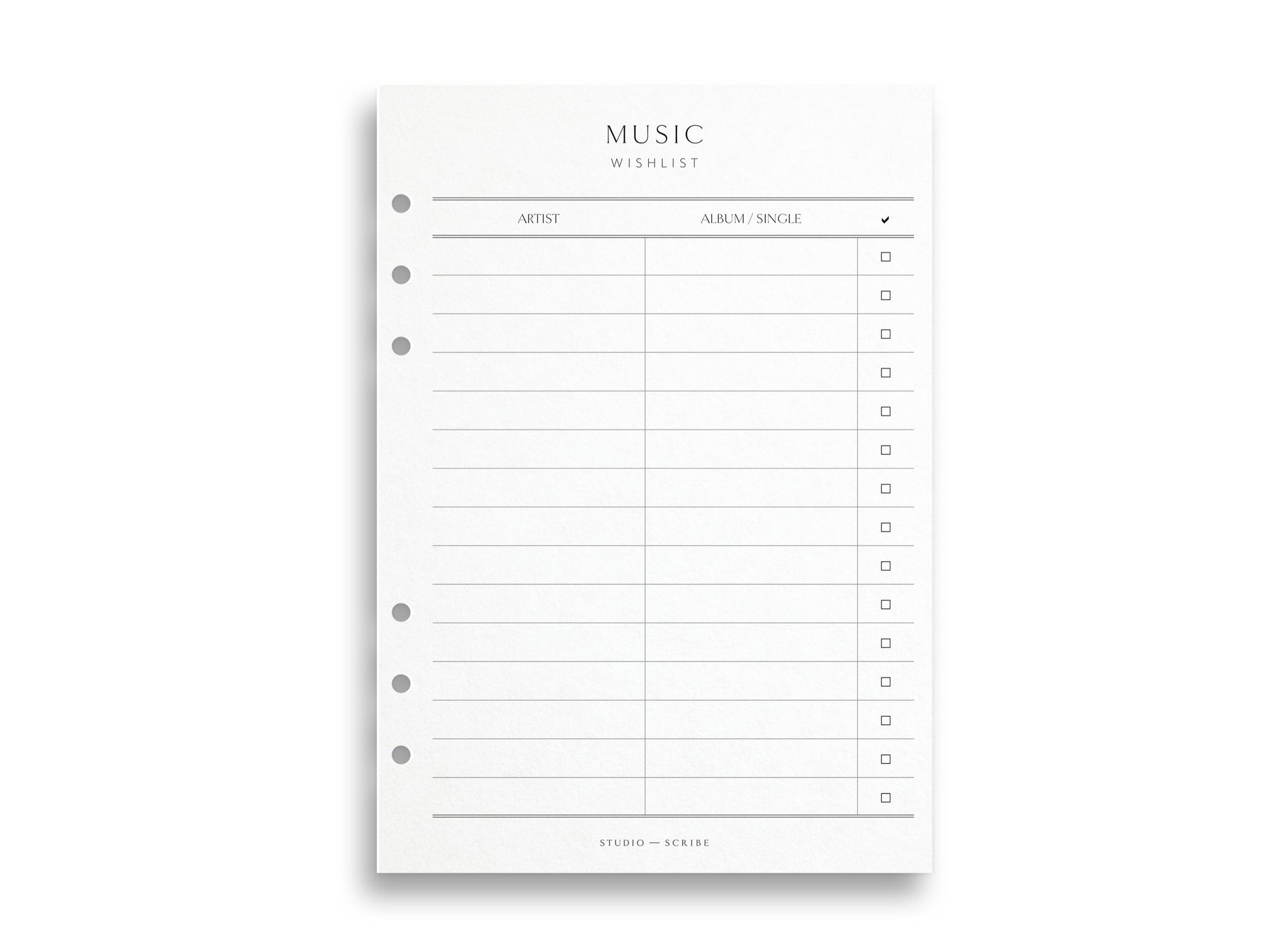 Printed Music Wishlist Pages | Planner Pages | A5
