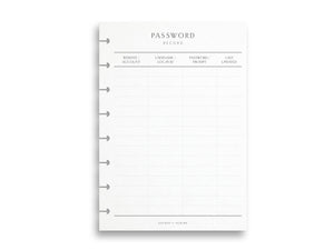 Printed Password Record Pages | Planner Pages | A5