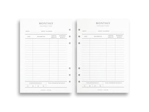 Printed Single Page Layout Monthly Expenses & Budget Tracker Pages | Planner Pages | A5