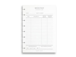 Printed Single Page Layout Monthly Expenses & Budget Tracker Pages | Planner Pages | A5