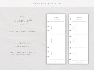 Printed Slimline Daily Overview Overlay | Planner Pages | A5 Compatible