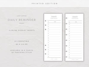 Printed Slimline Daily Reminders Overlay | Planner Pages | A5 Compatible