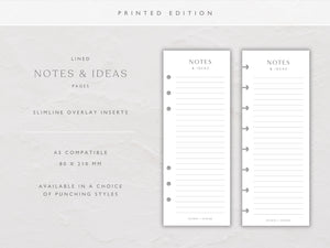 Printed Slimline Notes & Ideas Overlay | Planner Pages | A5 Compatible