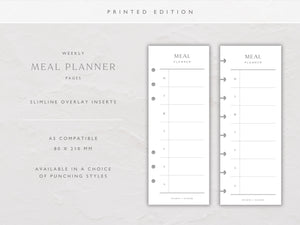 Printed Slimline Weekly Meal Planner Overlay | Planner Pages | A5 Compatible