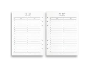 Printed To Buy List Pages | Planner Pages | A5