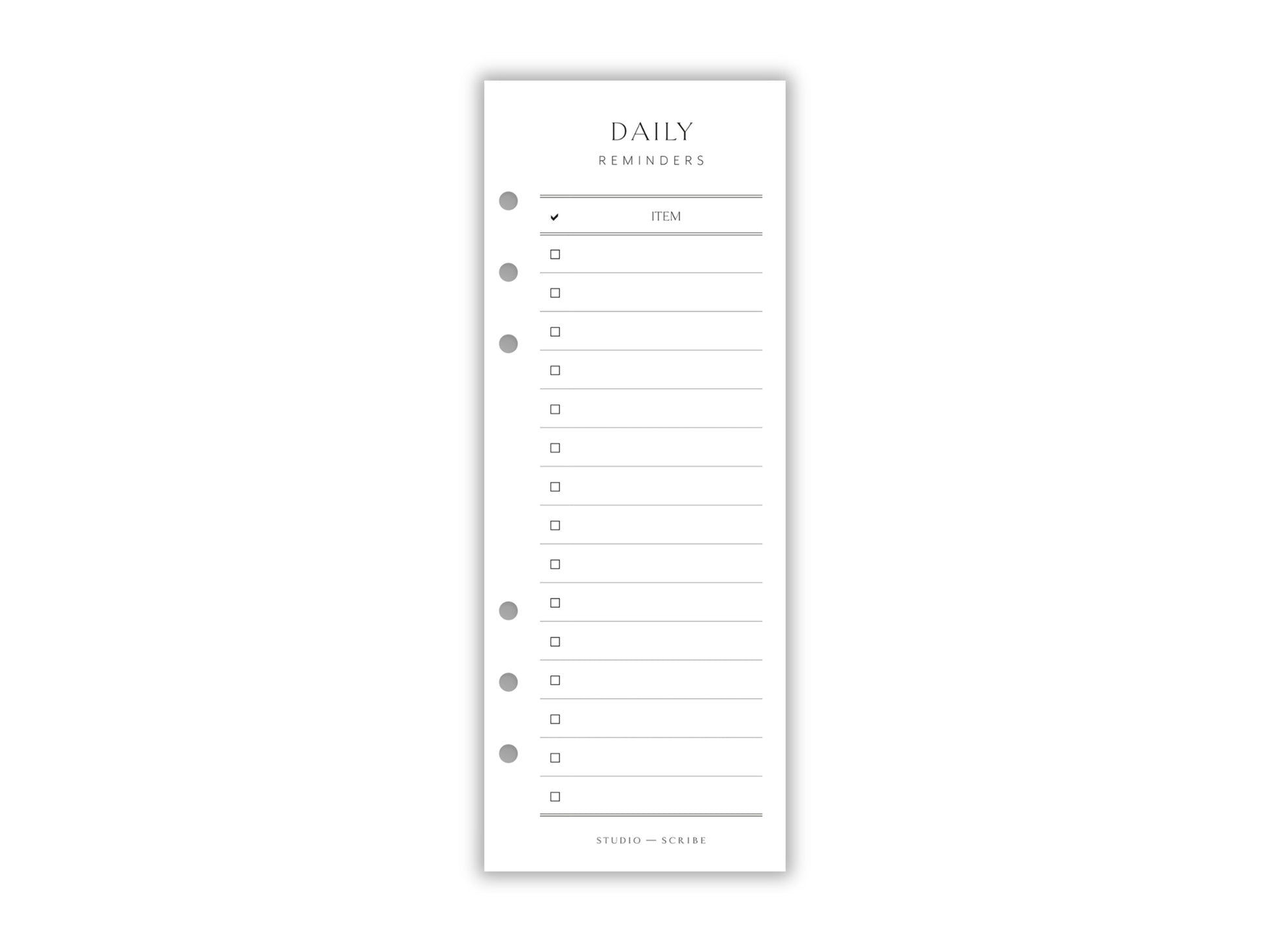 A single sheet of daily reminders with a list format, labeled 'Daily Reminders' at the top, designed for use in a planner.