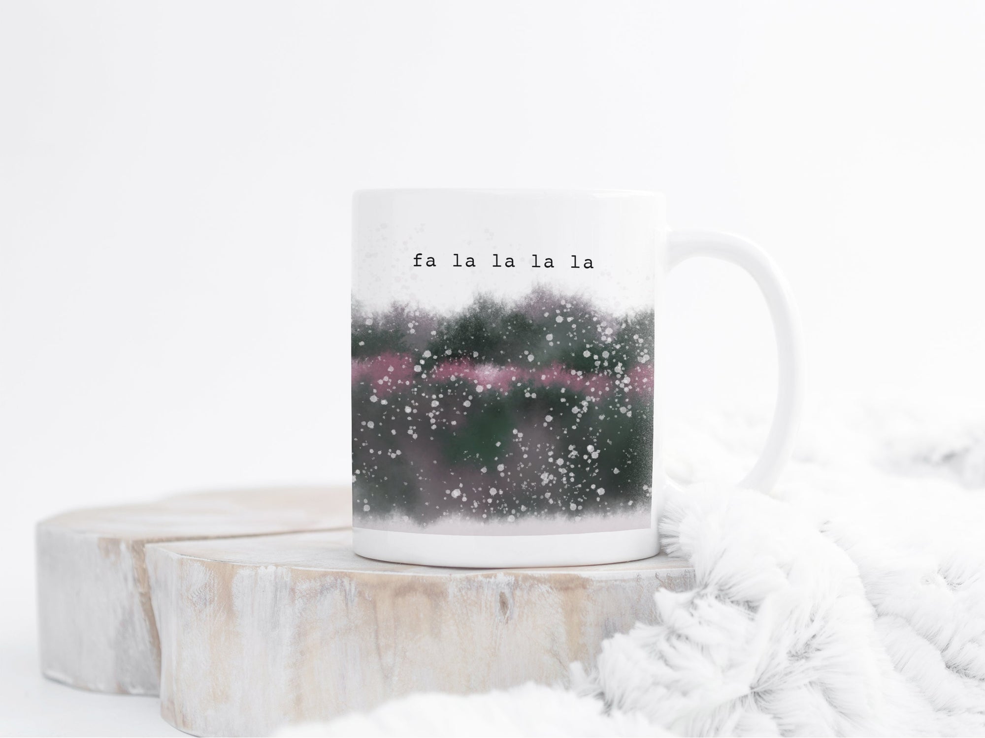 Ceramic Christmas Mug | Festive Trees | Fa La La La La | Pink & Green