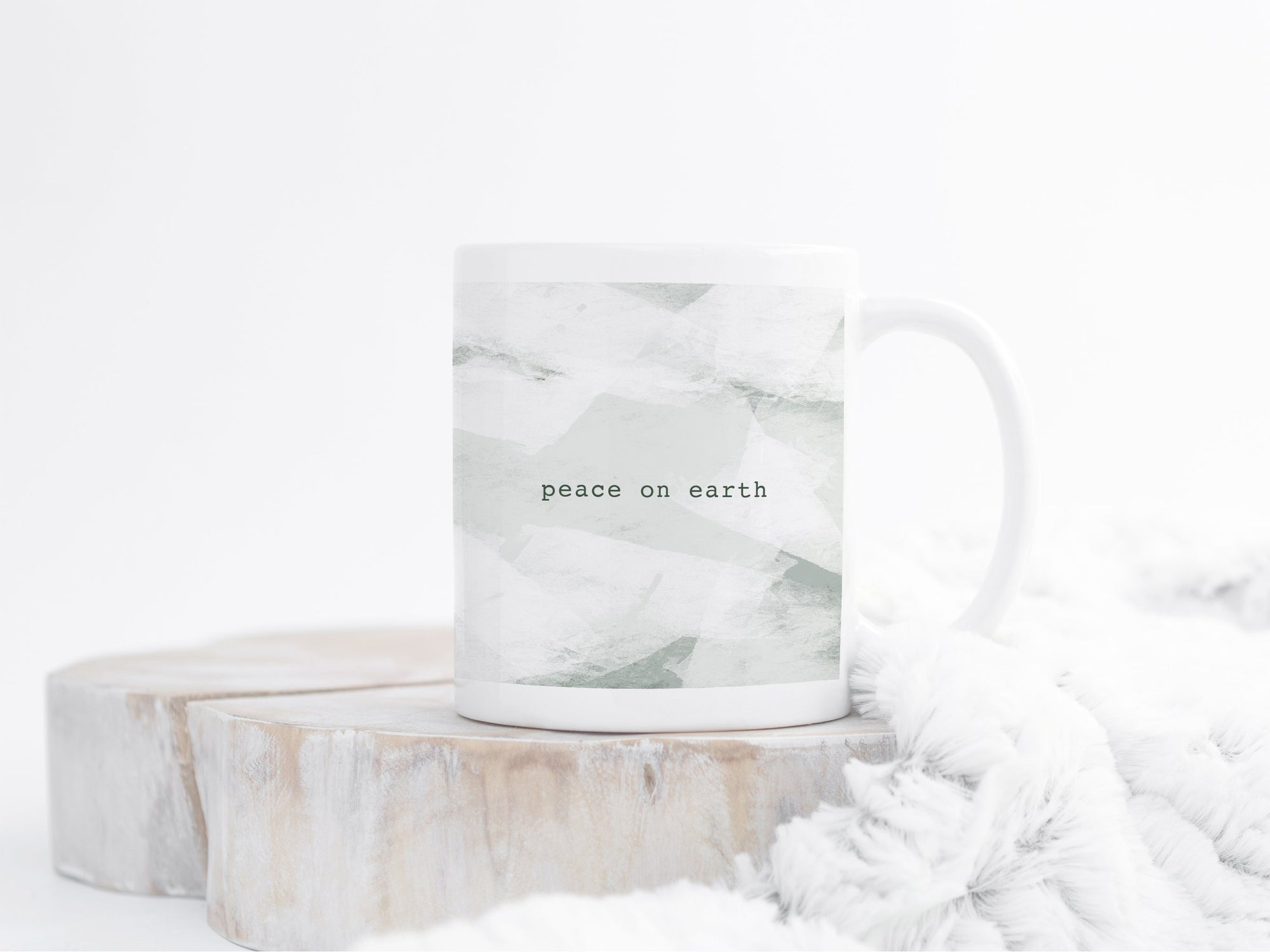 Ceramic Christmas Mug | Ice Abstract Design | Peace on Earth | Green