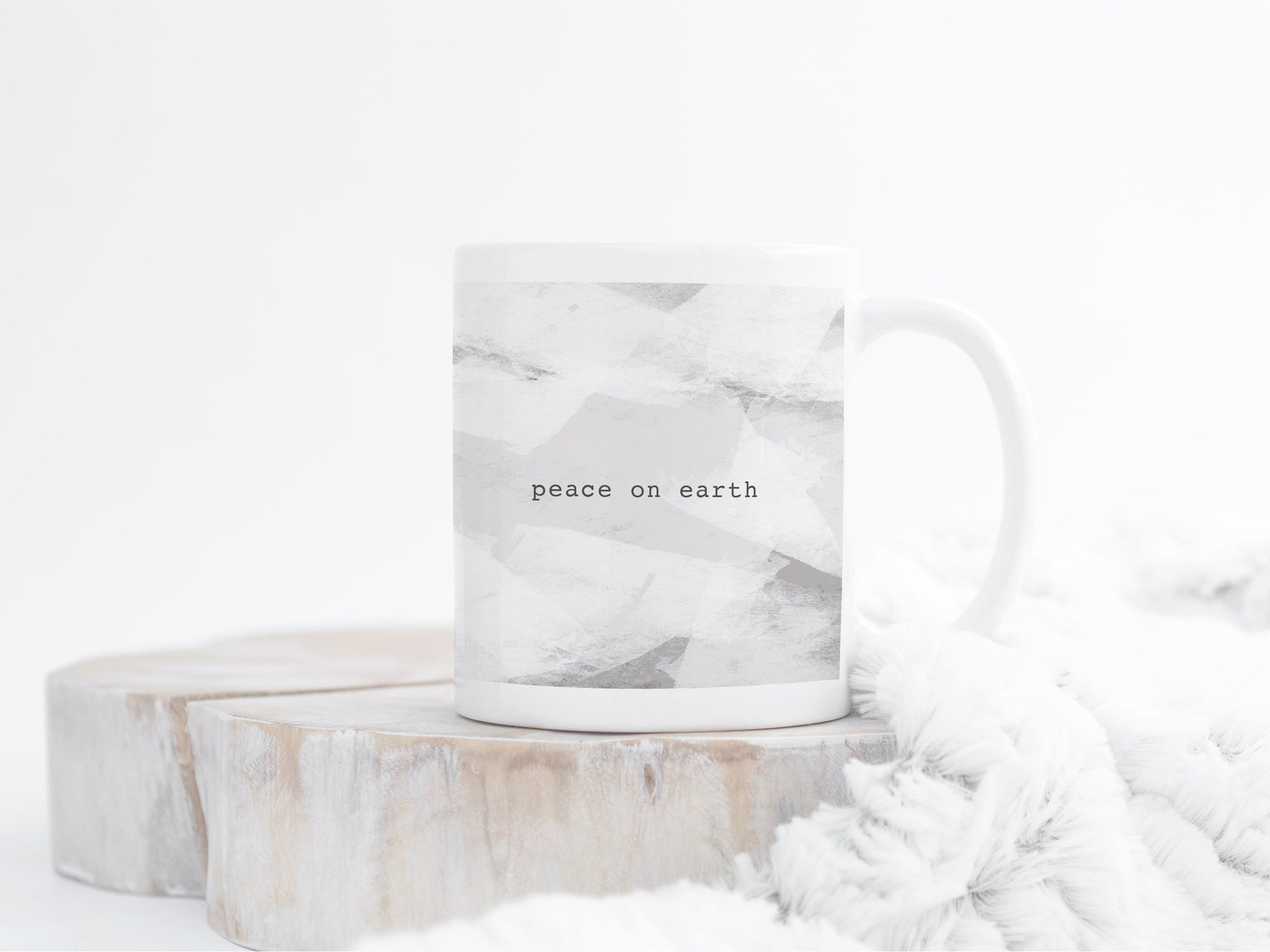 Ceramic Christmas Mug | Ice Abstract Design | Peace on Earth | Grey