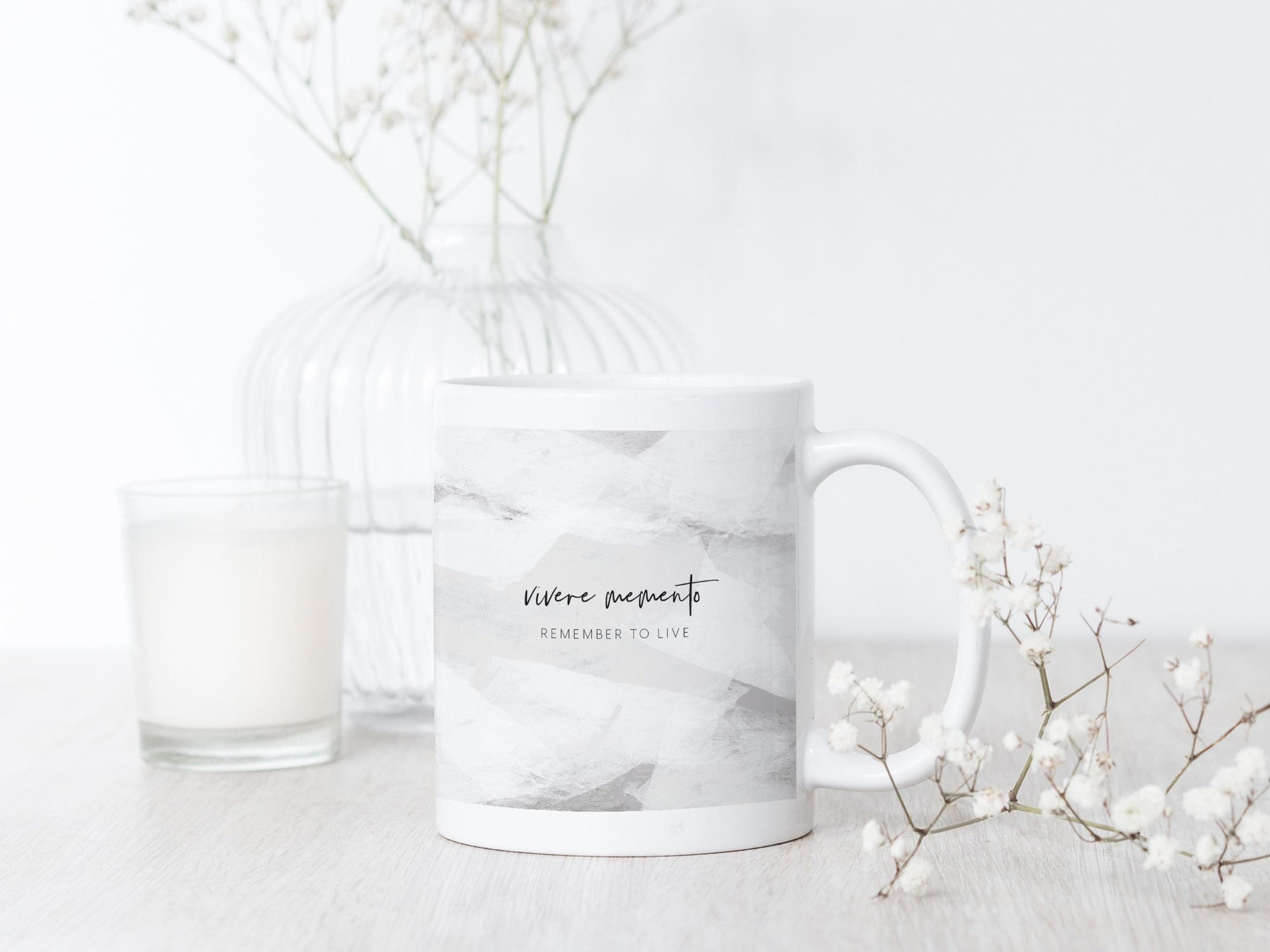 Ceramic Latin Mug | Ice Abstract Design | Grey | Remember to Live
