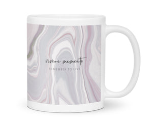 Ceramic Latin Mug | Marble Abstract Design | Pink | Remember to Live