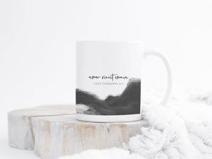 Ceramic Latin Mug | Ocean Abstract Design | Black | Love Conquers All