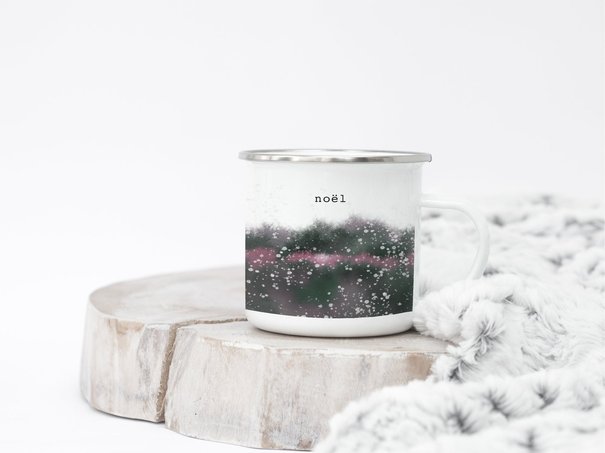 Christmas Camping Mug | Festive Trees | Noel | Pink & Green