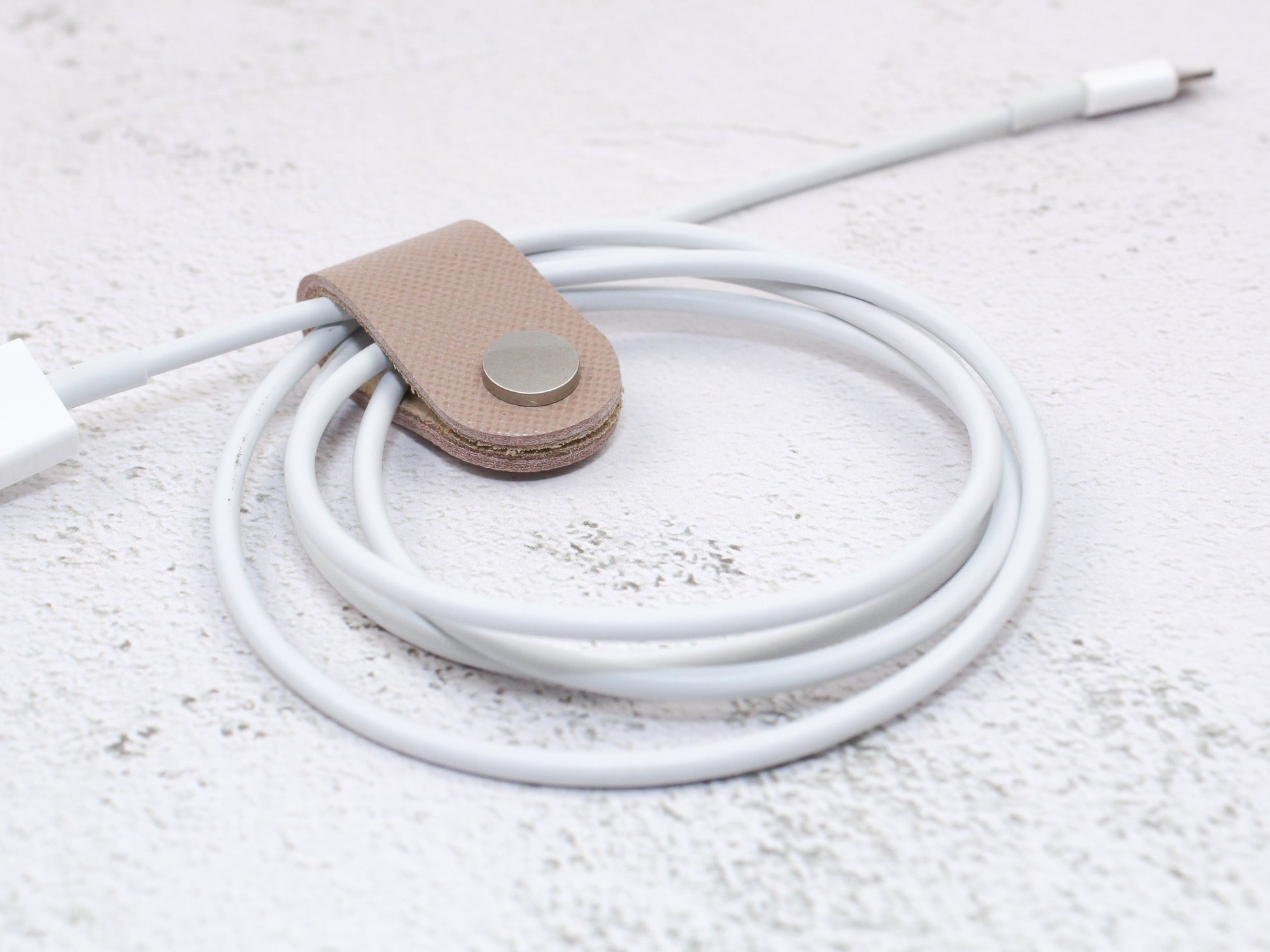 Cord Organiser Wrap | Cable Tidy | Nude Saffiano Leather with Suede