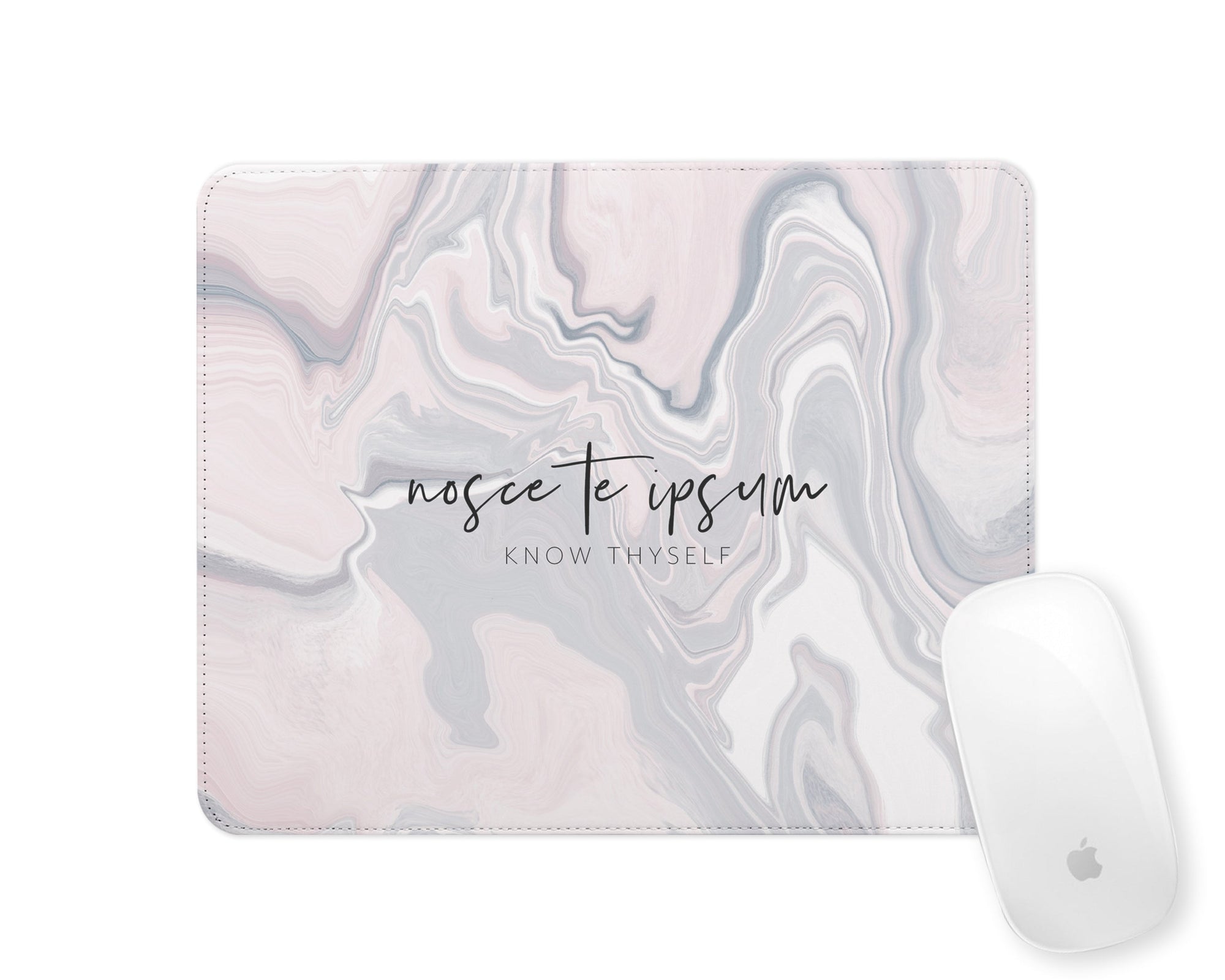 Latin Mousemat | Marble Abstract | Know Thyself | Pink & Grey
