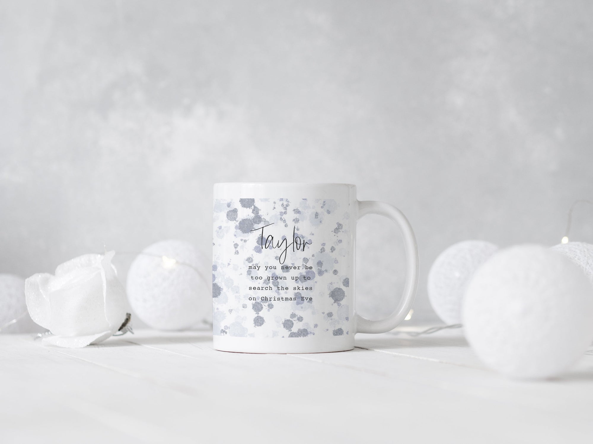 Personalised Ceramic Christmas Mug | Snowfall Abstract Design | Blue